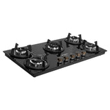 Faber 90 cm 5 Burner Built-in Gas Hob with Brass Burners, Auto Ignition & Toughened Black Glass – HOB SUPERIA HT905 BR AI N