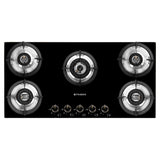 Faber 90 cm 5 Burner Built-in Gas Hob with Brass Burners, Auto Ignition & Toughened Black Glass – HOB SUPERIA HT905 BR AI N