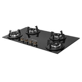 Faber 90 cm 4 Burner Built-in Gas Hob with Brass Burners, Auto Ignition & Toughened Black Glass – HOB SUPERIA HT904 BR AI N