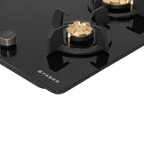 Faber 70 cm 4 Burner Built-in Gas Hob with Brass Burners, Auto Ignition, Multi-Flame Burners & 8 mm Toughened Black Glass – Hob PRIME HT704 CRS BR CI AI