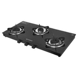 Faber 77 cm 3 Burner Gas Cooktop with Alloy Burners, 2 Jumbo Burners & 6 mm Glass Top – COOKTOP PHOENIX 3BA BK
