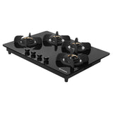 Faber 72 cm 4 Burner Built-in Gas Hob with Brass Burners, Auto Ignition & 8 mm Toughened Black Glass – HOB ULTIMA HT724 CRS BR CI AI
