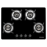 Faber 72 cm 4 Burner Built-in Gas Hob with Brass Burners, Auto Ignition & 8 mm Toughened Black Glass – HOB ULTIMA HT724 CRS BR CI AI