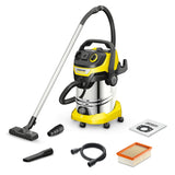 KARCHER WD 6 P S V-30/6/22/T |30 litres Stainless Steel Capacity|Power Socket|Blower Function|6 m Cable with 2.2 m Suction Hose| Efficient Cleaning Wet and Dry Vacuum Cleaner