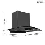 Faber Agile 75cm 1500m³/hr BLDC Autoclean Curved Shape Chimney | Built In Oil Collector | Touch & Gesture Control - Hood Agile BLDC FL HC SC BK IN 75