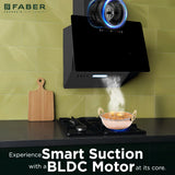 Faber Trendy 60cm 1500m³/hr BLDC Autoclean Black Glass Chimney | Filterless | Touch & Gesture Control - Hood Trendy BLDC HC SC FL BK IN 60 - V