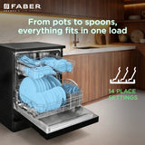 Faber 14 Place Settings Freestanding Dishwasher with 6 Washing Programs, Half Load, Electronic Push Button Control, Digital Display & Natural Drying, Black – FFSD 6PR 14S BK Digital