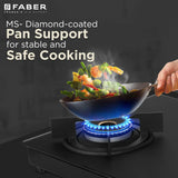 Faber Nebula 3 Burner Gas Cooktop with Black Matt Toughened Glass, Brass Burners, Jumbo Burner & Manual Ignition – NEBULA 3BB BK