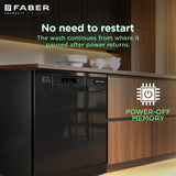 Faber 14 Place Settings Freestanding Dishwasher with 8 Washing Programs, Dual Zone Wash, Power Memory, LED Display, Child Lock & Natural Drying, Black – FFSD 8PR 14S BK
