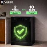 Faber 14 Place Settings Freestanding Dishwasher with 8 Washing Programs, Dual Zone Wash, Power Memory, LED Display, Child Lock & Natural Drying, Black – FFSD 8PR 14S BK