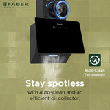 Faber Trendy 60cm 1500m³/hr BLDC Autoclean Black Glass Chimney | Filterless | Touch & Gesture Control - Hood Trendy BLDC HC SC FL BK IN 60 - V
