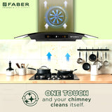 Faber Zeal BLDC 75 cm Filterless Kitchen Chimney with 1500 m³/hr Suction, Heat Auto-Clean & Touch/Gesture Control – HOOD ZEAL BLDC HC SC FL BK IN 75