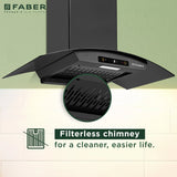 Faber Zeal BLDC 90 cm Filterless Kitchen Chimney with 1500 m³/hr Suction, Heat Auto-Clean & Touch/Gesture Control – HOOD ZEAL BLDC HC SC FL BK IN 90