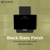 Faber Trendy 60cm 1500m³/hr BLDC Autoclean Black Glass Chimney | Filterless | Touch & Gesture Control - Hood Trendy BLDC HC SC FL BK IN 60 - V