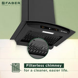 Faber Zeal BLDC 60 cm Filterless Kitchen Chimney with 1500 m³/hr Suction, Heat Auto-Clean & Touch/Gesture Control – HOOD ZEAL BLDC HC SC FL BK IN 60
