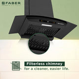 Faber Zeal BLDC 75 cm Filterless Kitchen Chimney with 1500 m³/hr Suction, Heat Auto-Clean & Touch/Gesture Control – HOOD ZEAL BLDC HC SC FL BK IN 75