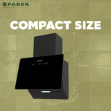 Faber Trendy 60cm 1500m³/hr BLDC Autoclean Black Glass Chimney | Filterless | Touch & Gesture Control - Hood Trendy BLDC HC SC FL BK IN 60 - V