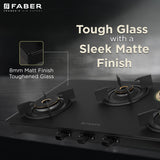Faber Nebula 3 Burner Gas Cooktop with Black Matt Toughened Glass, Brass Burners, Jumbo Burner & Manual Ignition – NEBULA 3BB BK