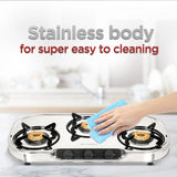 Faber 3 Burner Stainless Steel Gas Cooktop with Brass Burners, Manual Ignition & Euro-Coated Pan Supports – HOB COOKTOP CRYSTAL 3BB SS