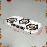 Faber 3 Burner Stainless Steel Gas Cooktop with Brass Burners, Manual Ignition & Euro-Coated Pan Supports – HOB COOKTOP CRYSTAL 3BB SS