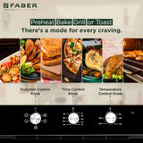 Faber 80 L Built-in Electric Oven with 5 Cooking Functions, Pull Knob Control & Black Glass Finish - FBIO 80L 5F BK