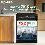 Faber 14 Place Settings Freestanding Dishwasher with 7 Washing Programs, Half Load, Child Lock, Natural Drying & Salt and Rinse Aid Indicators, Black – FFSD 7PR 14S BK