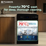 Faber 14 Place Settings Freestanding Dishwasher with 8 Washing Programs, Dual Zone Wash, Power Memory, LED Display, Child Lock & Natural Drying, Black – FFSD 8PR 14S BK