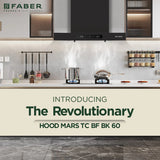 Faber Mars 60cm 1000m³/hr Heat Auto Clean Chimney | 2-Layer Baffle Filter | Touch & Gesture Control | Black Finish - Hood Mars TC BF BK IN 60 - T