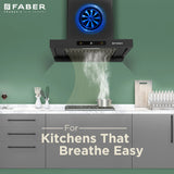 Faber Charm 60cm Filterless BLDC Kitchen Chimney with 1500 m³/hr Suction, Heat Auto Clean, Touch & Gesture Control, Black Finish – CHARM BLDC HC SC FL BK IN 60