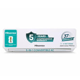 Hisense 1.5 Ton 5 star Inverter Split AC(Copper, 5-in-1 Convertible with Intelligent 4 modes, PM 2.5 filter, Anti corrosion, AS-18TR4R5E, White)