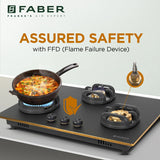 Faber 72 cm 3 Burner Built-in Gas Hob with Brass Burners, Auto Ignition & Flame Failure Device – Hob Verona HD723 CI FFD AI
