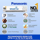 Panasonic 1.5 Ton 5 Star Wi-Fi Inverter Smart Split AC (Copper Condenser, 7 in 1 Convertible with True AI Mode, 4 Way Swing, PM 0.1 Air Purification Filter, CS/CU-VU18AKYF, White)