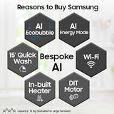 Samsung 12 kg, 5 Star, AI Ecobubble, Super Speed, Wi-Fi, Hygiene Steam with Inbuilt Heater, Digital Inverter, Fully-Automatic Front Load Washing Machine (WW12DG5B24ABTL, Black)