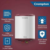 Crompton Versa ASWH-3525 25-Litre 5 Star Rated Storage Water Heater (Geyser) with Free Installation And Pipe (White),Wall 7 Year warranty on Tank