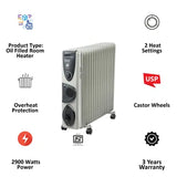 Russell Hobbs EOFR 2900 (ROR15F, Grey) 2900 W | Oil Filled Radiator Electric Room Heater | ISI Approved Oil Filled Room Heater (Open Box / Without Box)