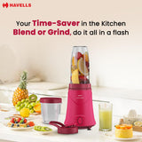 Havells Nutri Power Blender 350W Pink | 1-Speed Mixer Grinder with Sipper Lid