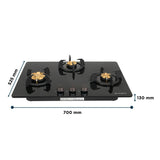 Faber 70 cm 3 Burner Built-in Gas Hob with Brass Burners, Auto Ignition & Toughened Glass – Hob PRIME HT703 CRS BR CI AI
