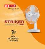 USHA Striker Plus Table Fan | 400MM Sweep Size | 2100 RPM | Jerk-Free & Uniform Oscillation | Aerodynamic Blade Design for High Air Delivery | Anti-Rust Protection | 100% Copper Motor | (White)