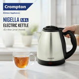Crompton Nigella 1.5L 1350W Electric Kettle with Stainless Steel Body, Auto Shut-Off & Dry Boil Protection