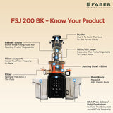 Faber Cold Press Slow Juicer+ Salad Maker, Fsj 200 Bk-M With Powerful 200 Watts Motor, Black