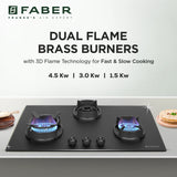 Faber 78 cm 3 Burner Built-in Gas Hob with Brass Burners, Auto Ignition & 8 mm Matt Finish Glass – Hob Della HD783 CI AI