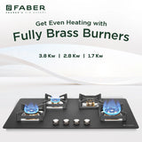 Faber 90 cm 4 Burner Built-in Gas Hob with Full Brass Burners, Auto Ignition & Flame Failure Device – HOB BELLA HT 904 BR AI FFD