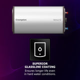 Crompton Versa Horizontal RHS 15L Storage Water Heater (Geyser) with Rust Proof Plastic body and Superior Glassline Coating, Fits under false ceilings, 8 Bar pressure rating and 7yr Tank warranty