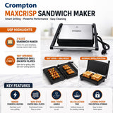 Crompton MaxCrisp 2S 1000W Grill Sandwich Maker with Non-Stick Plates & 2 Slice Capacity