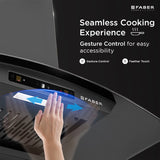 Faber Agile 75cm 1500m³/hr BLDC Autoclean Curved Shape Chimney | Built In Oil Collector | Touch & Gesture Control - Hood Agile BLDC FL HC SC BK IN 75