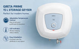 Havells Greta Prime 25L Storage Water Heater 2000W – White & Blue | Glassline Coated Tank