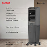 Havells Zurii 60 L Tower Air Cooler for Room|With Remote & Electronic Panel|Fully Collapsible louvers|Low Water Alarm|Dust Filter Net|Timer Function|Bacteria Shield Honeycomb Pads|Dry Run Protection