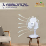 USHA Mist Air Flo 400 mm Table Fan | High Speed Air Delivery | 3 Blade | Powerful Cooling | Low Noise | 2 Year Warranty (White)