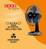 USHA Striker Plus Table Fan | 400MM Sweep Size | 2100 RPM | Jerk-Free & Uniform Oscillation | Aerodynamic Blade Design for High Air Delivery | Anti-Rust Protection | 100% Copper Motor |(Black)