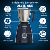 Crompton Ameo Pro 750W 4 Jar | Mixer Grinder | MaxiGrind | Motor Vent-X Technology |3 Stainless Steel Jars and 1 Juicer Jar | Black & Blue